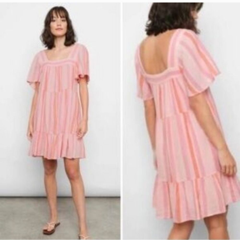 Rails Valentina Linen Blend Mini Dress Dawn Stripe Pink Size S